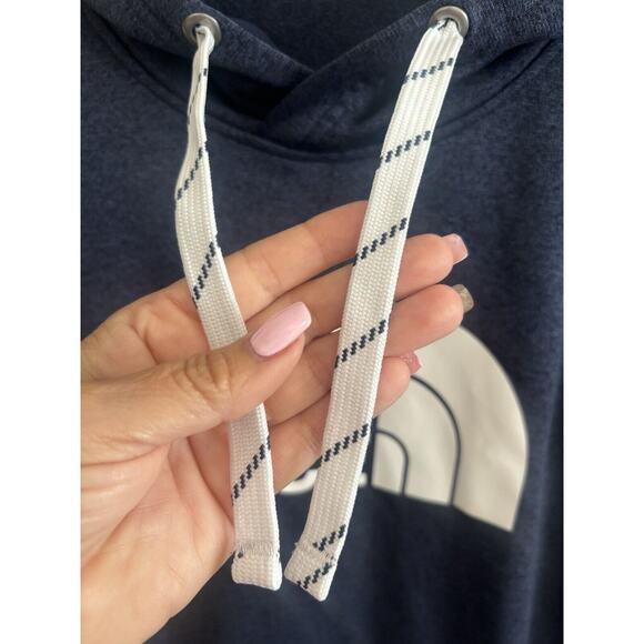 The North Face Hoodie Womens Medium Navy Blue Pullover Logo Spellout Sweatshirt - Picture 4 of 8